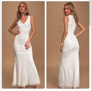 Lulu’s Alessandra White Sequin Beaded Mermaid Wedding Dress